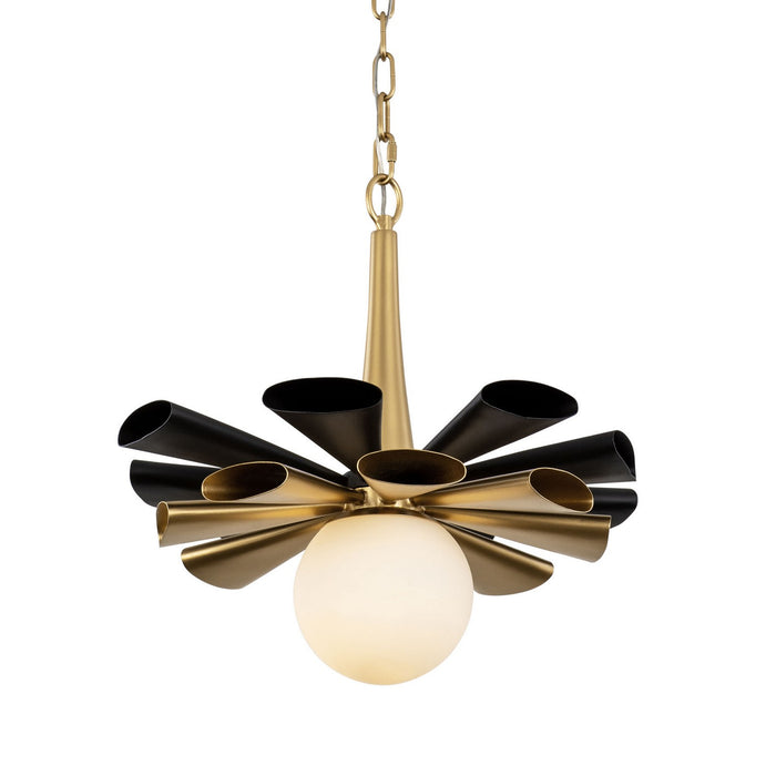 Varaluz 372P01MMBFG One Light Pendant, Matte Black/French Gold