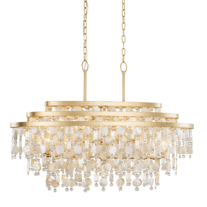 Varaluz 377N09FG Nine Light Linear Pendant, French Gold