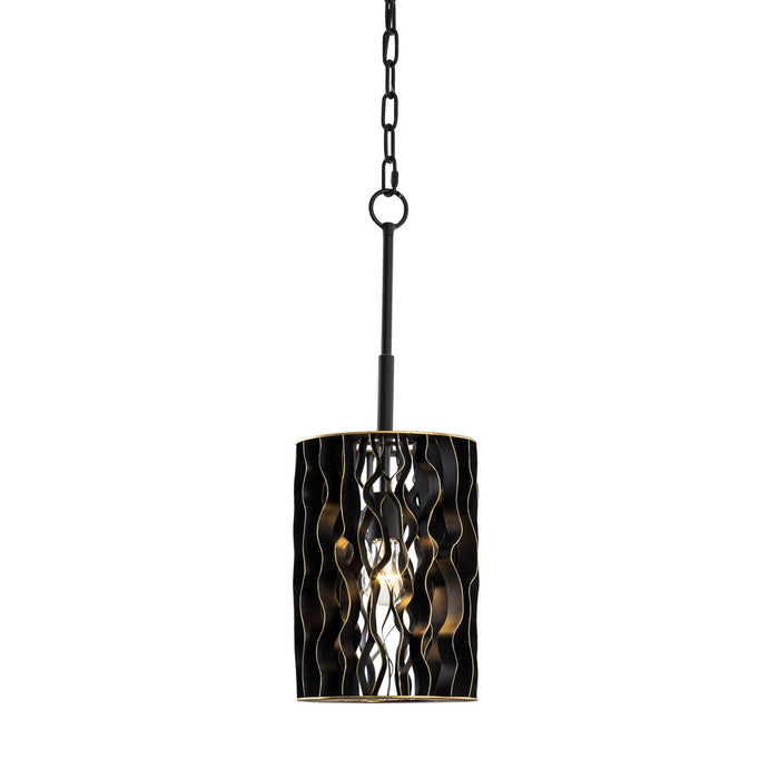 Varaluz 380M01MBFG One Light Mini Pendant, Matte Black/French Gold