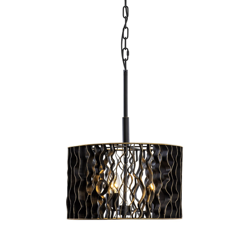 Varaluz 380P03MBFG Three Light Pendant, Matte Black/French Gold