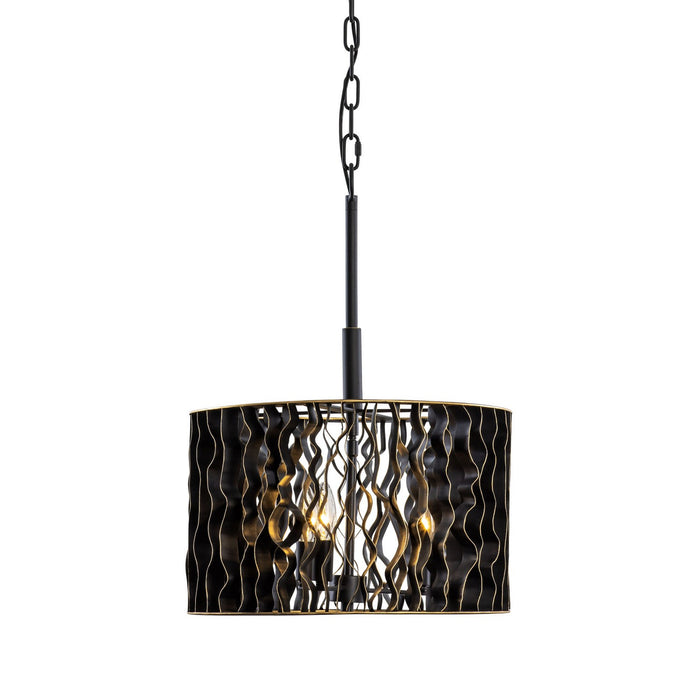 Varaluz 380P03MBFG Three Light Pendant, Matte Black/French Gold