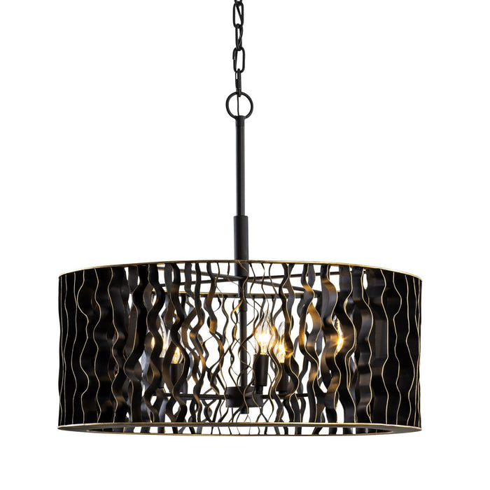 Varaluz 380P05MBFG Five Light Pendant, Matte Black/French Gold