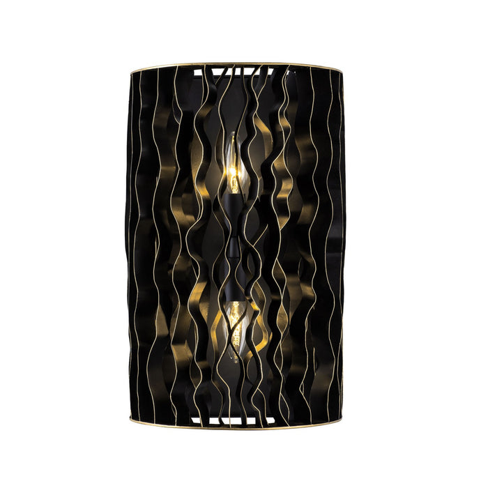 Varaluz 380W02MBFG Two Light Wall Sconce, Matte Black/French Gold