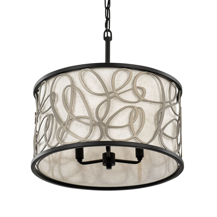 Varaluz 381P03MBAR Three Light Pendant, Matte Black/Artifact