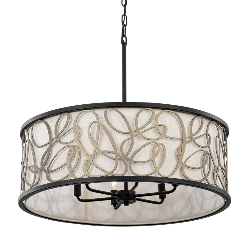 Varaluz 381P06MBAR Six Light Pendant, Matte Black/Artifact