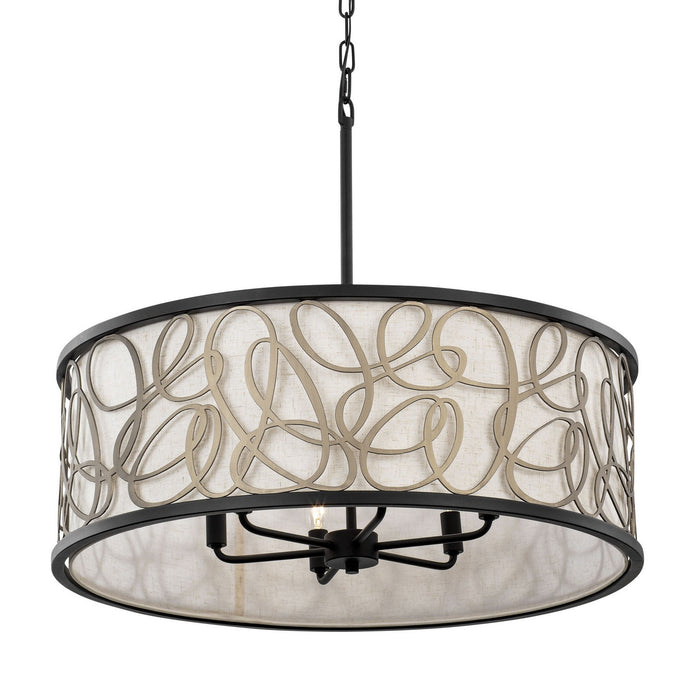 Varaluz 381P06MBAR Six Light Pendant, Matte Black/Artifact