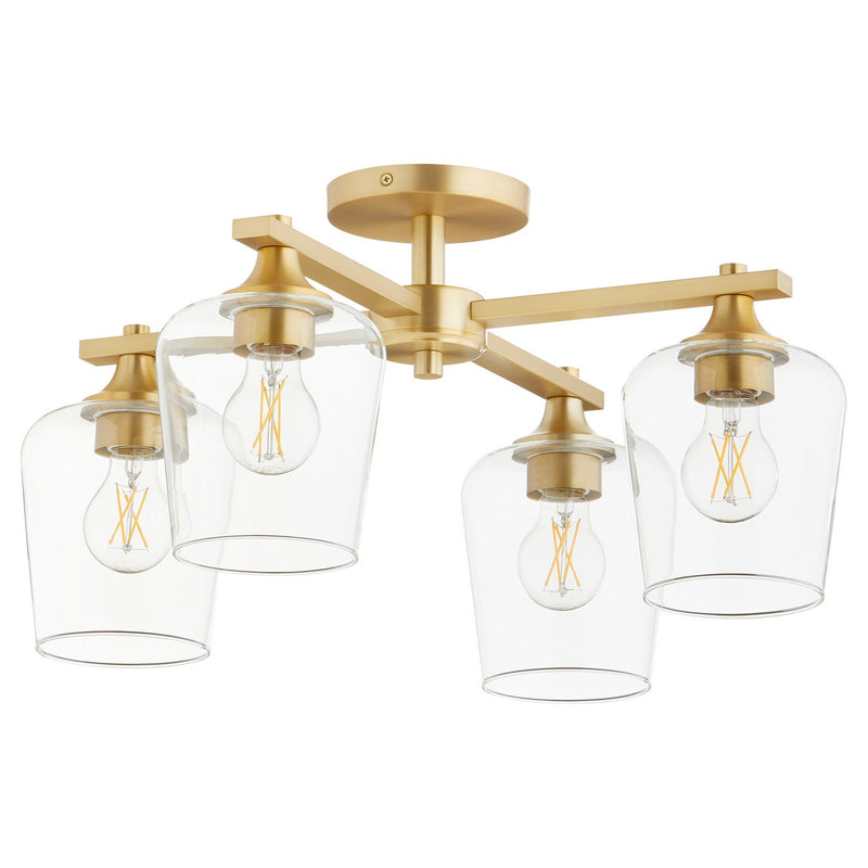Quorum 358-4-80 Four Light Ceiling Mount, Aged Brass