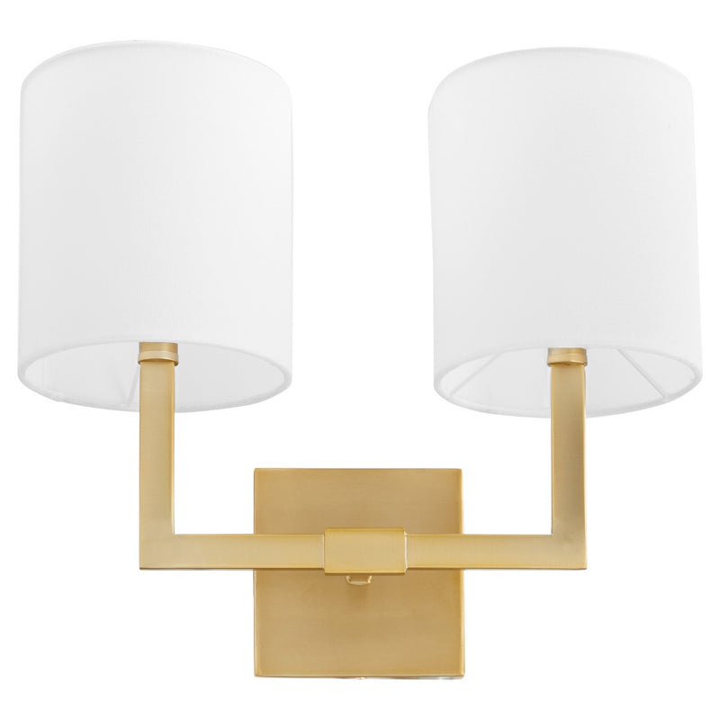 Quorum 5377-2-80 Two Light Wall Mount, Aged Brass w/ White Linen