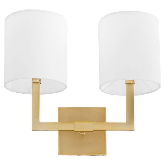 Quorum 5377-2-80 Two Light Wall Mount, Aged Brass w/ White Linen