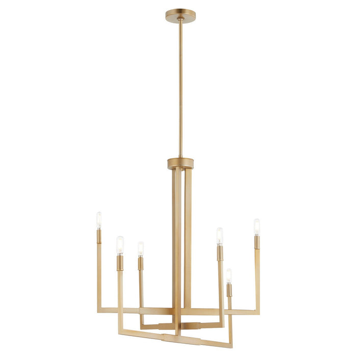 Quorum 6377-6-80 Six Light Chandelier, Aged Brass