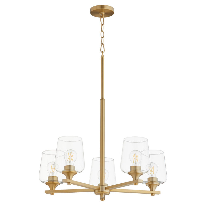 Quorum 658-5-80 Five Light Chandelier, Aged Brass