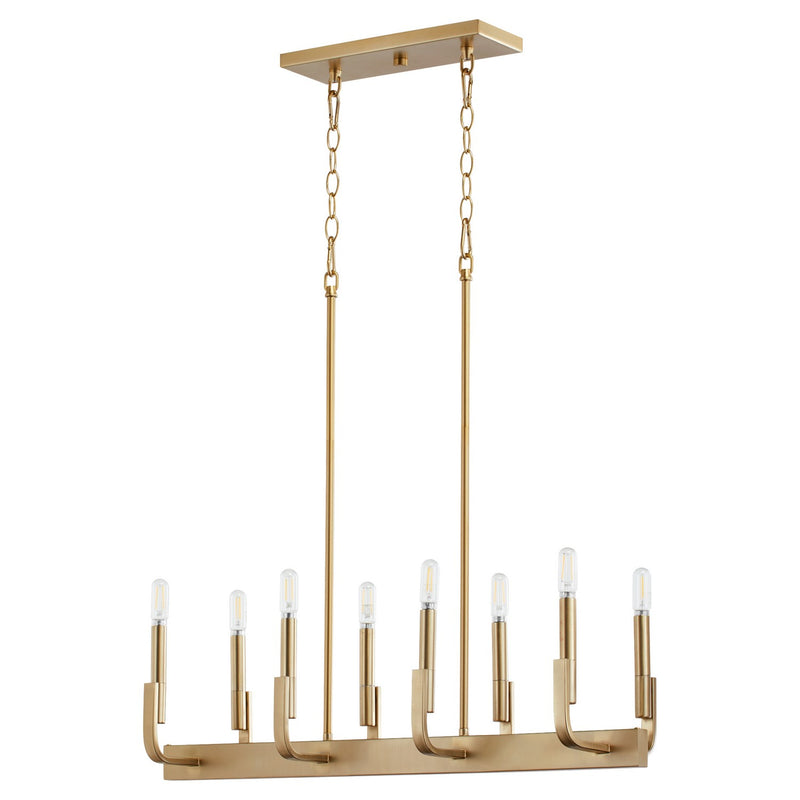 Quorum 6610-8-80 Eight Light Linear Chandelier, Aged Brass