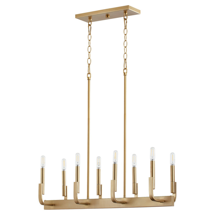 Quorum 6610-8-80 Eight Light Linear Chandelier, Aged Brass