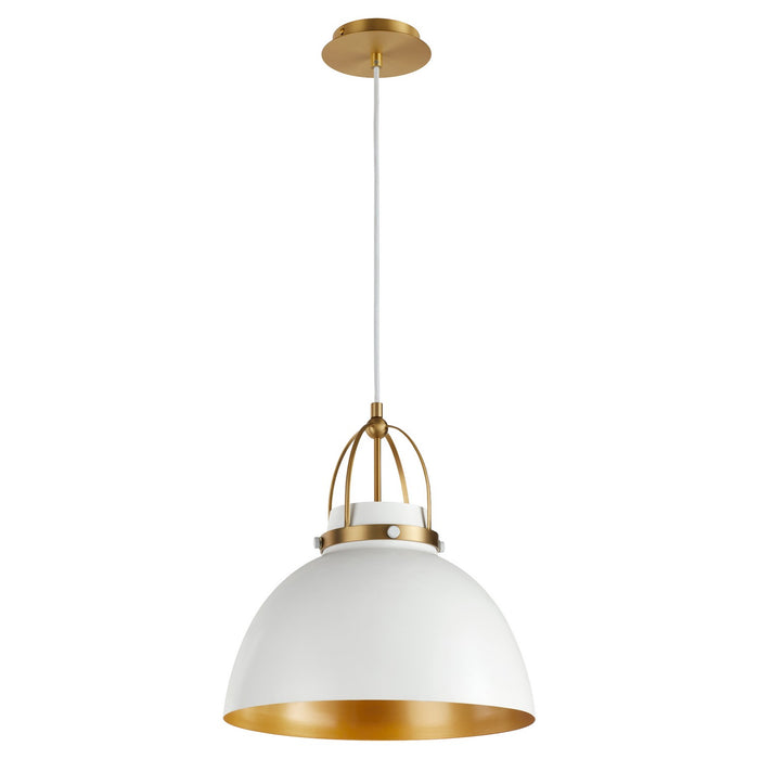 Quorum 823-0880 One Light Pendant, Studio White w/ Aged Brass