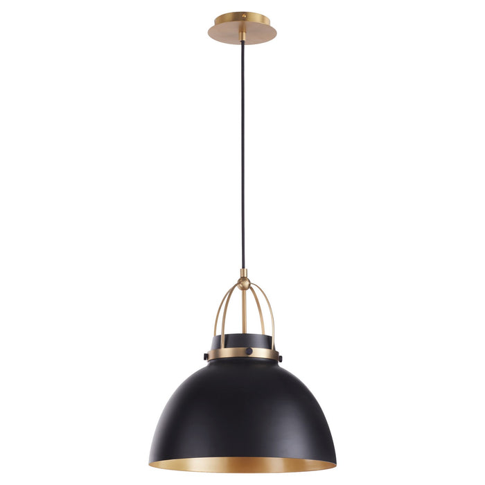 Quorum 823-5980 One Light Pendant, Matte Black w/ Aged Brass