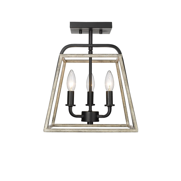 Millennium 3011-MB/GW Three Light Semi Flush Mount, Matte Black Grey Wood