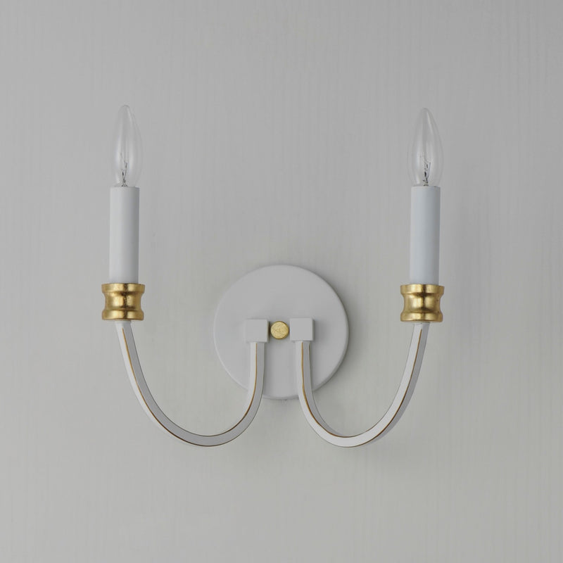 Maxim 11372WWTGL Two Light Wall Sconce, Weathered White/Gold Leaf