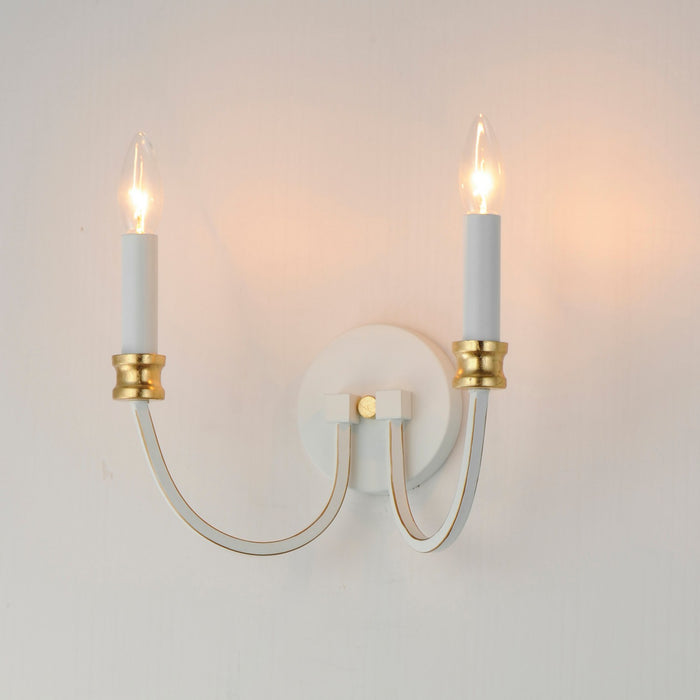 Maxim 11372WWTGL Two Light Wall Sconce, Weathered White/Gold Leaf