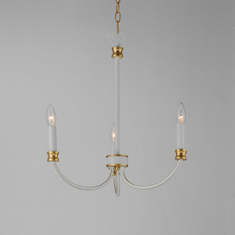Maxim 11373WWTGL Three Light Chandelier, Weathered White/Gold Leaf