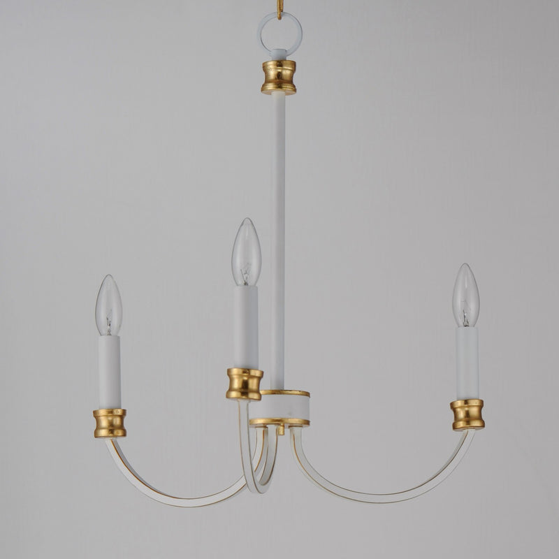 Maxim 11373WWTGL Three Light Chandelier, Weathered White/Gold Leaf