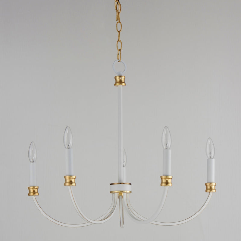 Maxim 11375WWTGL Five Light Chandelier, Weathered White/Gold Leaf