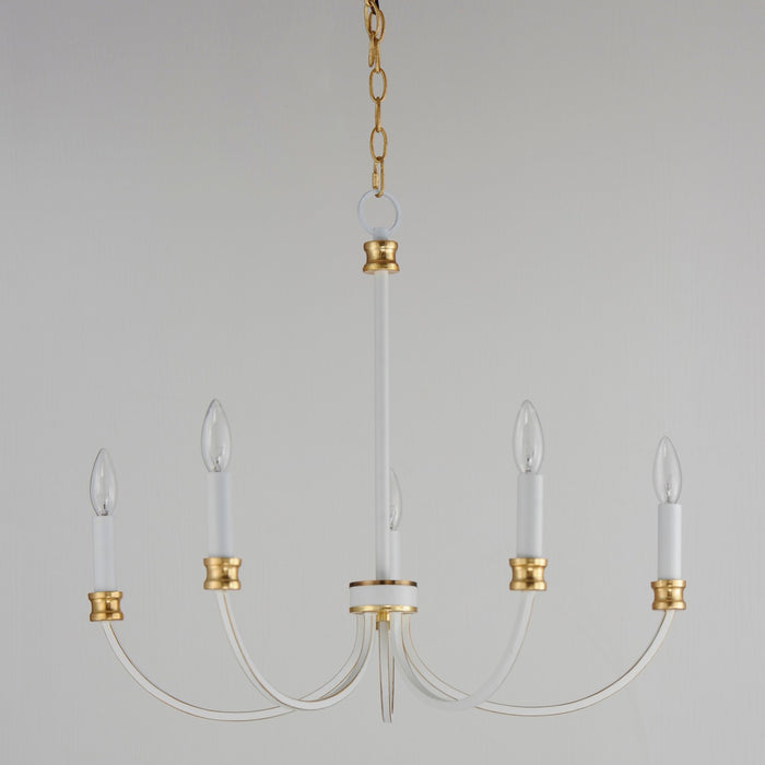 Maxim 11375WWTGL Five Light Chandelier, Weathered White/Gold Leaf