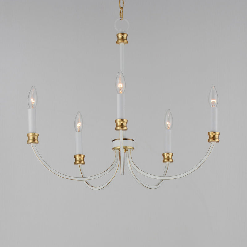 Maxim 11375WWTGL Five Light Chandelier, Weathered White/Gold Leaf