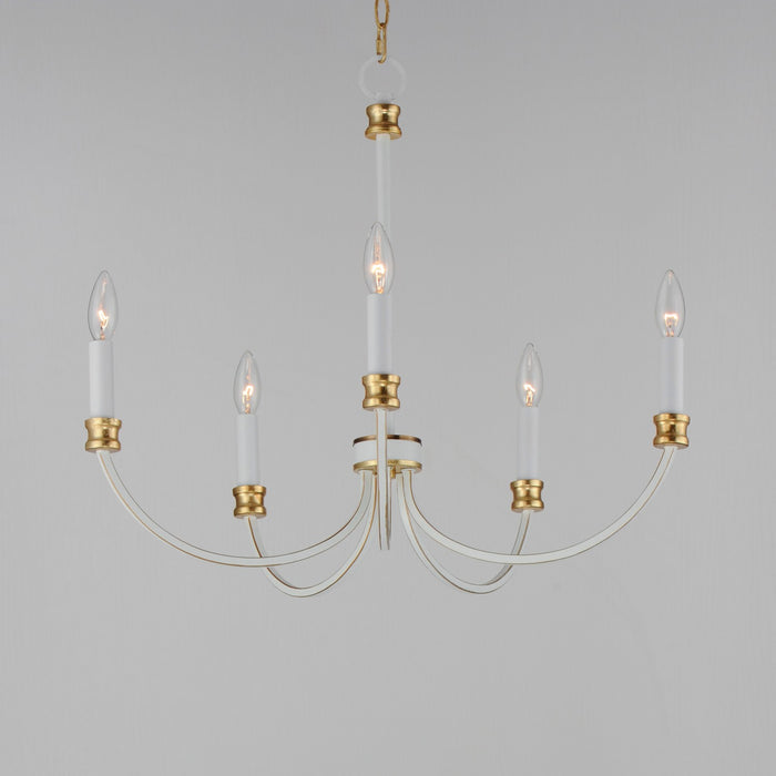 Maxim 11375WWTGL Five Light Chandelier, Weathered White/Gold Leaf