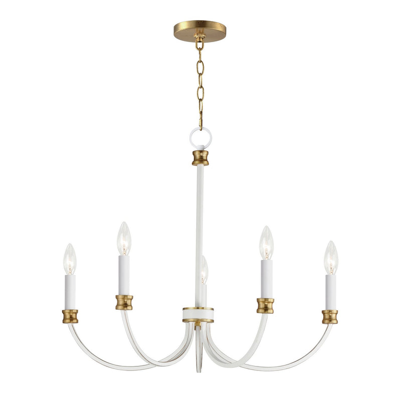 Maxim 11375WWTGL Five Light Chandelier, Weathered White/Gold Leaf