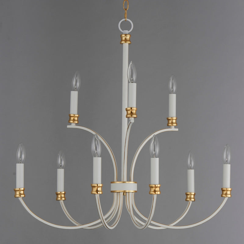 Maxim 11377WWTGL Nine Light Chandelier, Weathered White/Gold Leaf