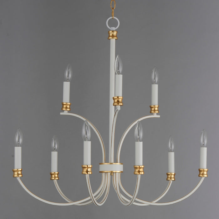 Maxim 11377WWTGL Nine Light Chandelier, Weathered White/Gold Leaf