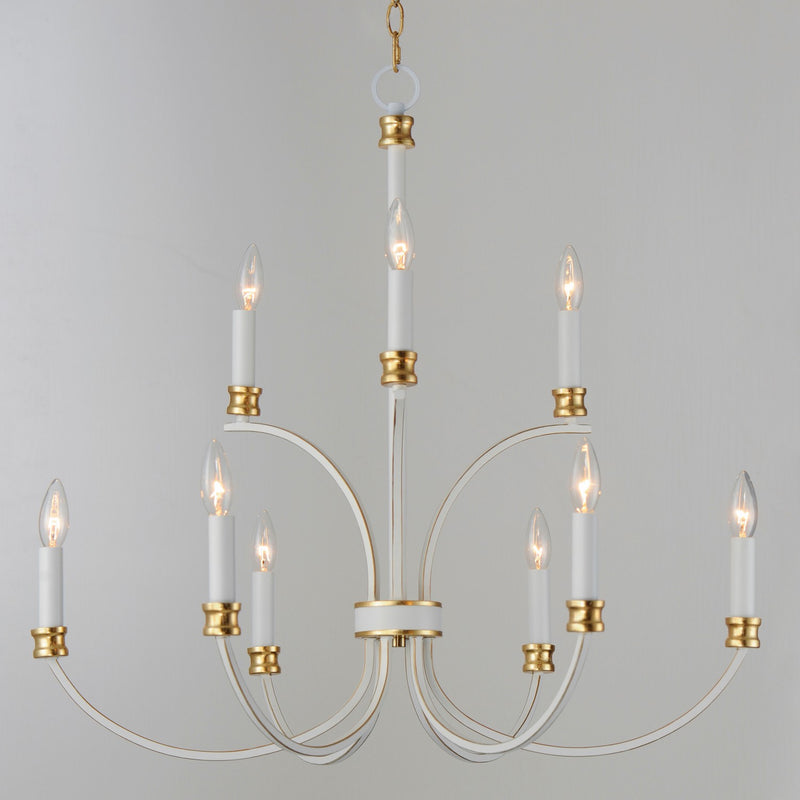 Maxim 11377WWTGL Nine Light Chandelier, Weathered White/Gold Leaf