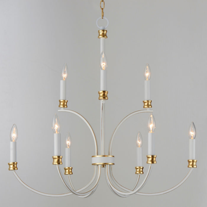 Maxim 11377WWTGL Nine Light Chandelier, Weathered White/Gold Leaf