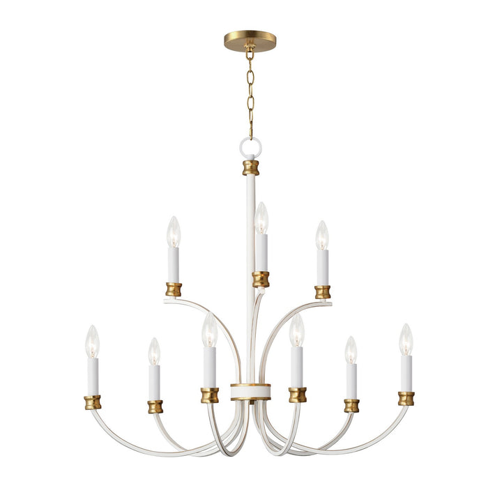 Maxim 11377WWTGL Nine Light Chandelier, Weathered White/Gold Leaf