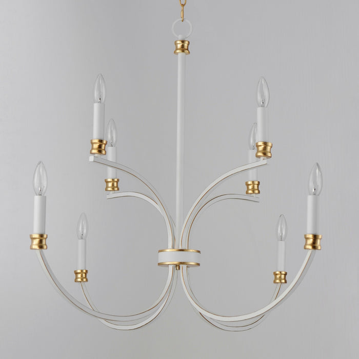 Maxim 11378WWTGL Eight Light Chandelier, Weathered White/Gold Leaf