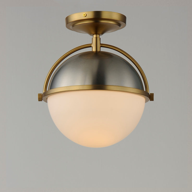 Maxim 12410SWSNSBR One Light Semi Flush Mount, Satin Nickel / Satin Brass