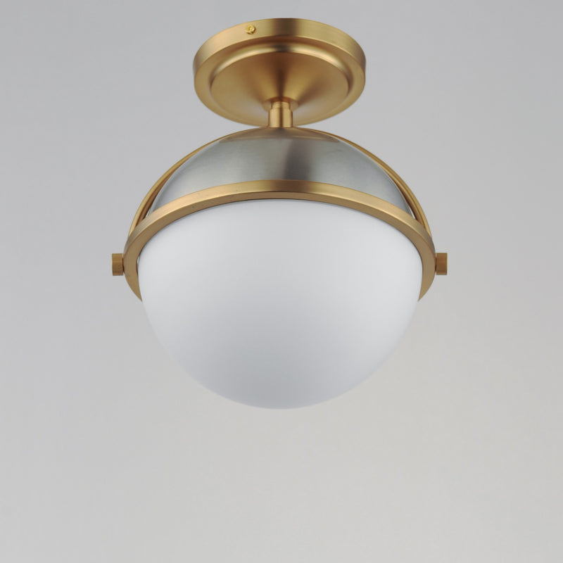 Maxim 12410SWSNSBR One Light Semi Flush Mount, Satin Nickel / Satin Brass