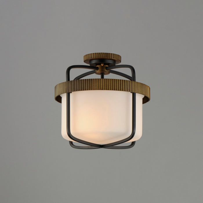 Maxim 32650SWBKAB Three Light Semi Flush Mount, Black / Antique Brass