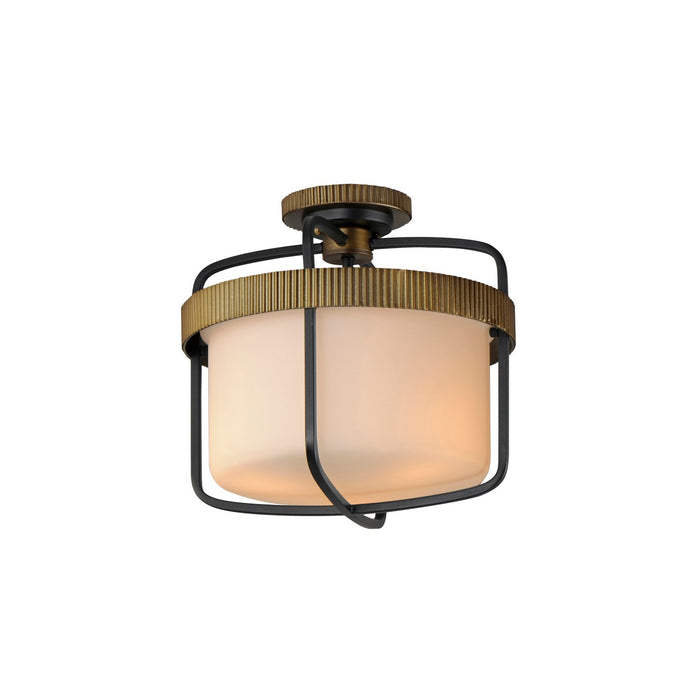 Maxim 32650SWBKAB Three Light Semi Flush Mount, Black / Antique Brass