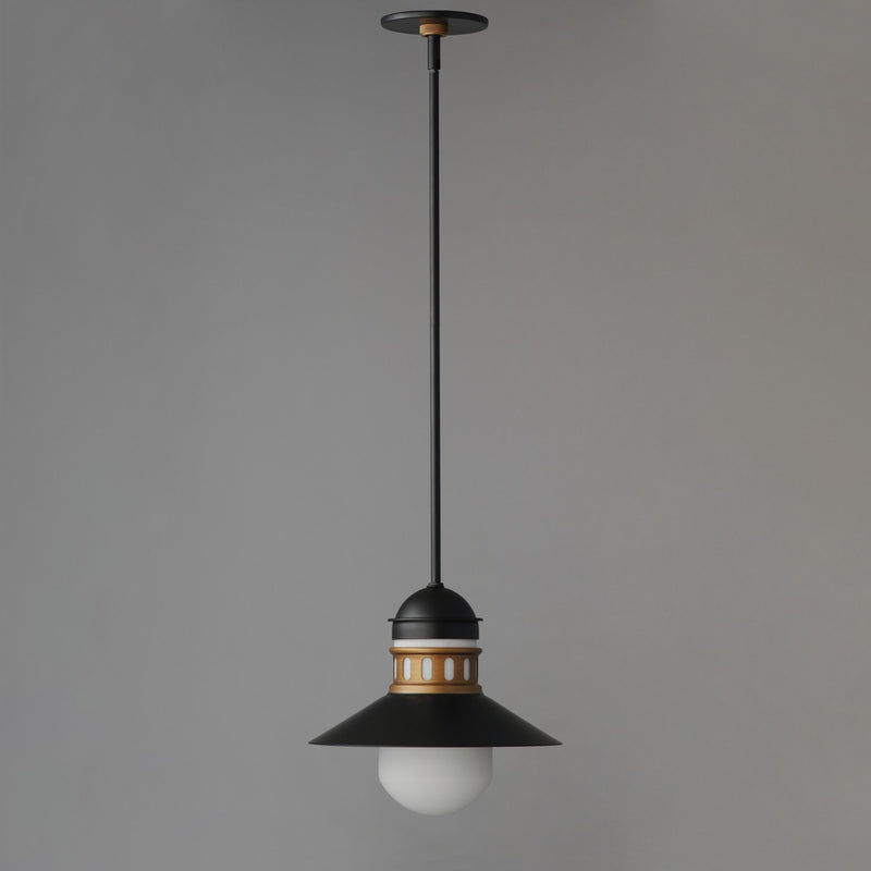 Maxim 35121SWBKAB One Light Outdoor Pendant, Black / Antique Brass