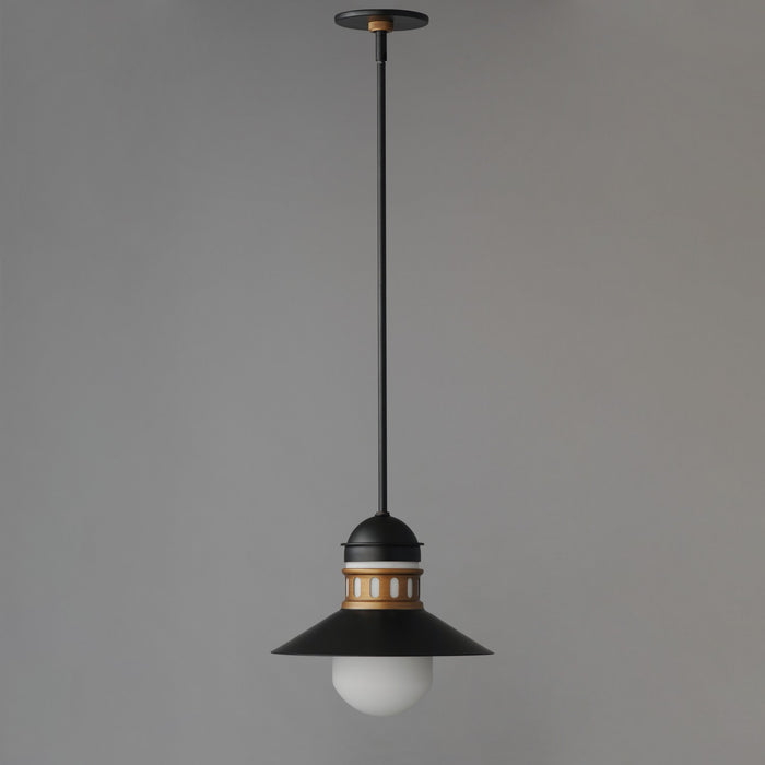 Maxim 35121SWBKAB One Light Outdoor Pendant, Black / Antique Brass
