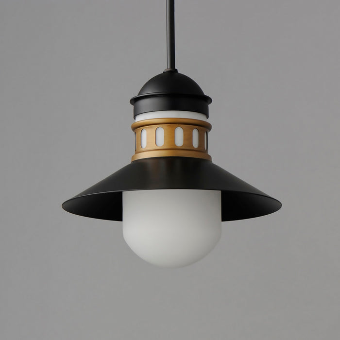 Maxim 35121SWBKAB One Light Outdoor Pendant, Black / Antique Brass