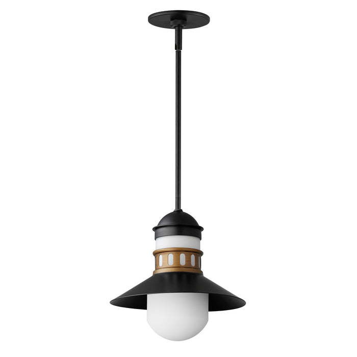 Maxim 35121SWBKAB One Light Outdoor Pendant, Black / Antique Brass