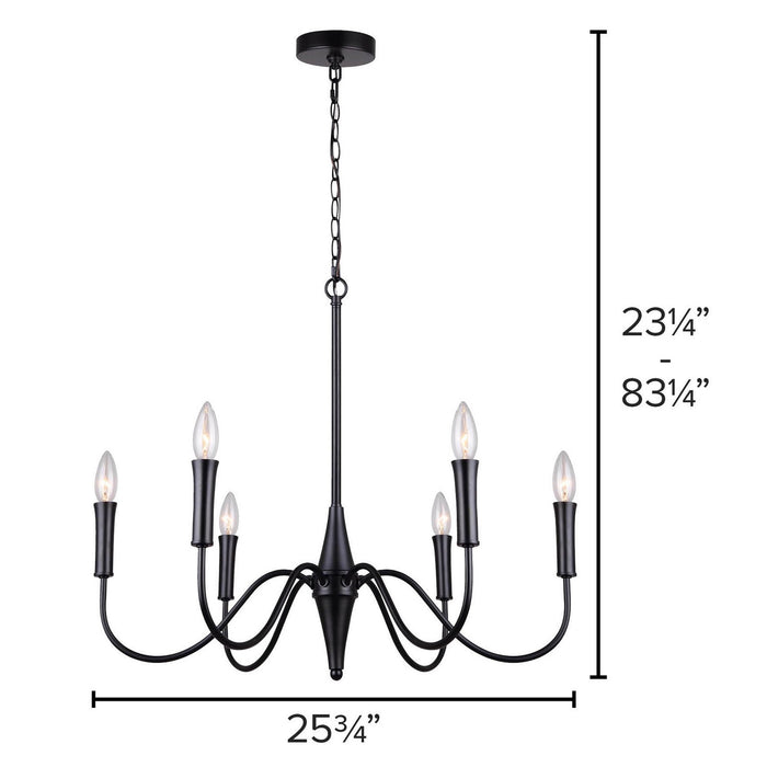 Canarm ICH1103A06BK Six Light Chandelier, Matte Black