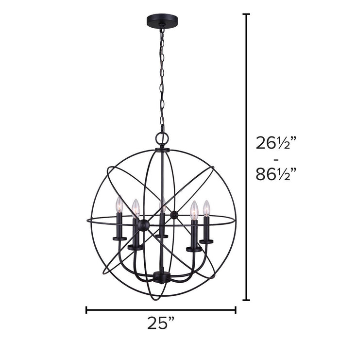 Canarm ICH282B05BK25 Five Light Chandelier, Matte Black