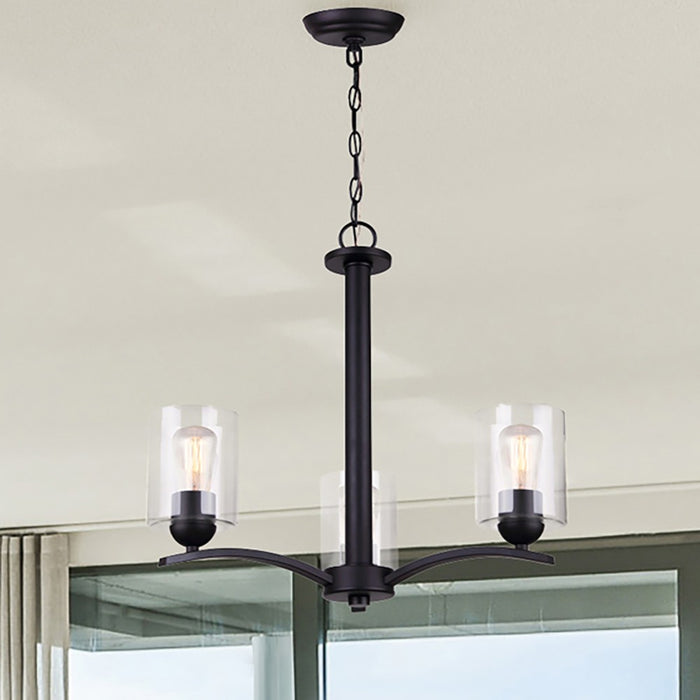 Canarm ICH370A03BK-CL Three Light Chandelier, Matte Black
