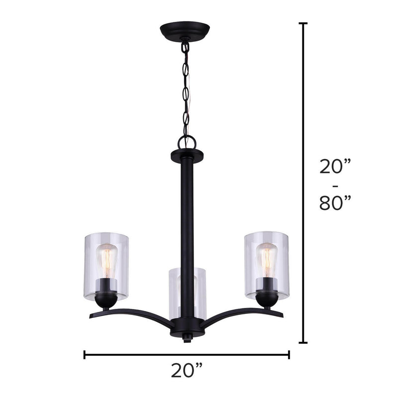 Canarm ICH370A03BK-CL Three Light Chandelier, Matte Black