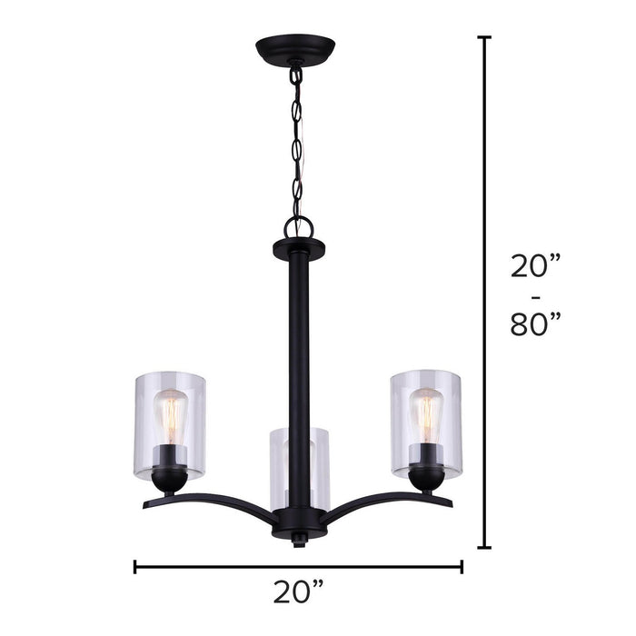 Canarm ICH370A03BK-CL Three Light Chandelier, Matte Black