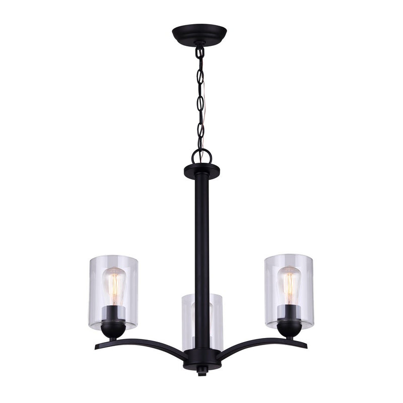 Canarm ICH370A03BK-CL Three Light Chandelier, Matte Black