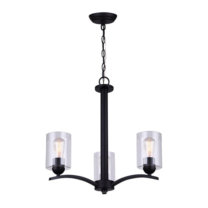 Canarm ICH370A03BK-CL Three Light Chandelier, Matte Black